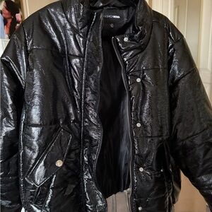 Fashion Nova Glossy Black Quilted Jacket